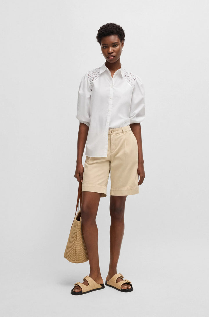 BOSS Regular-fit blouse with lace shoulders