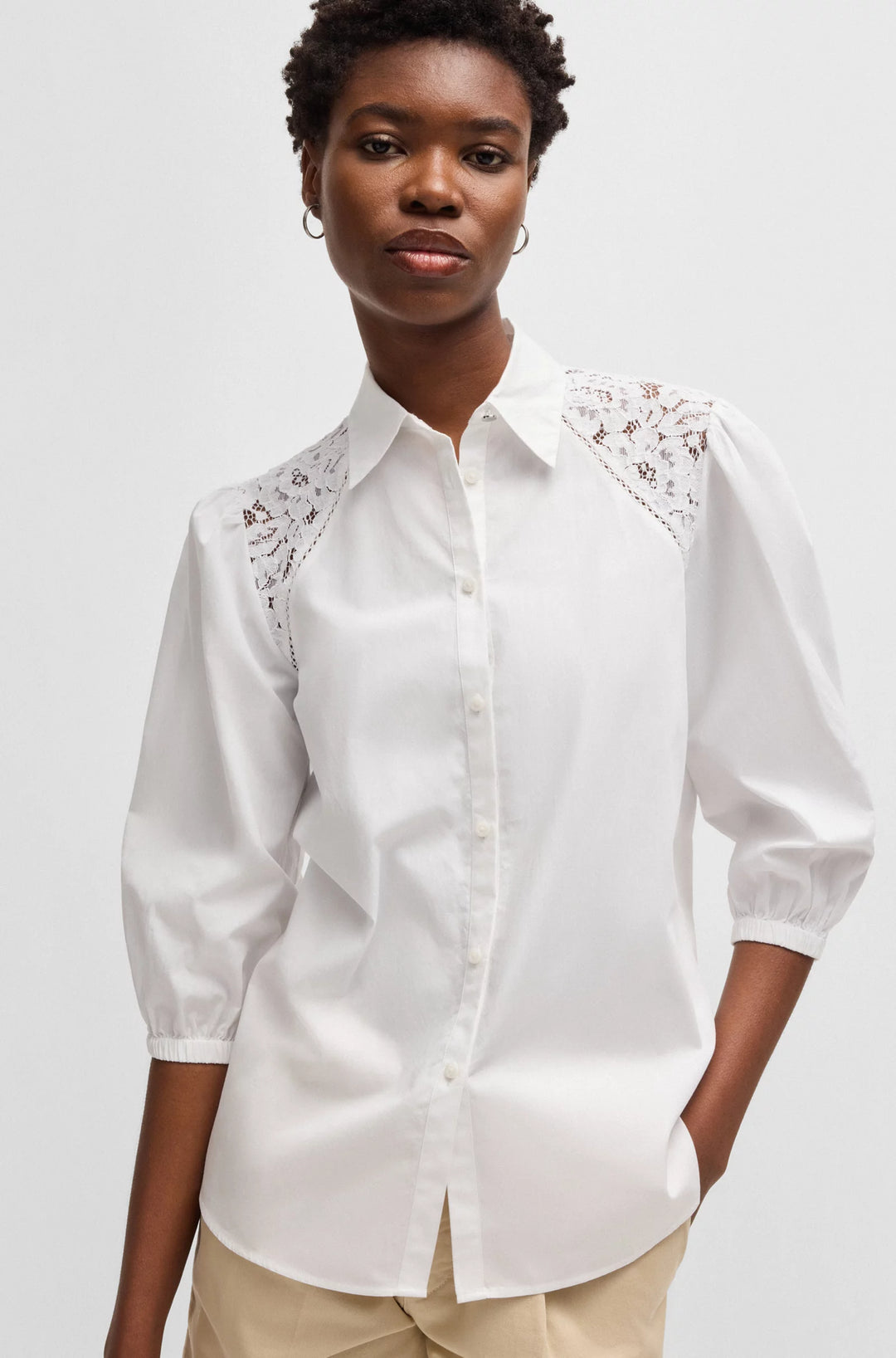 BOSS Regular-fit blouse with lace shoulders