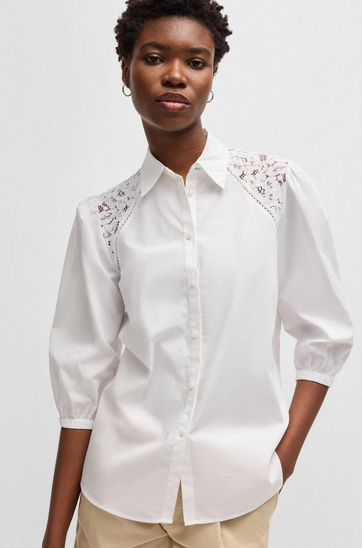 BOSS Regular-fit blouse with lace shoulders