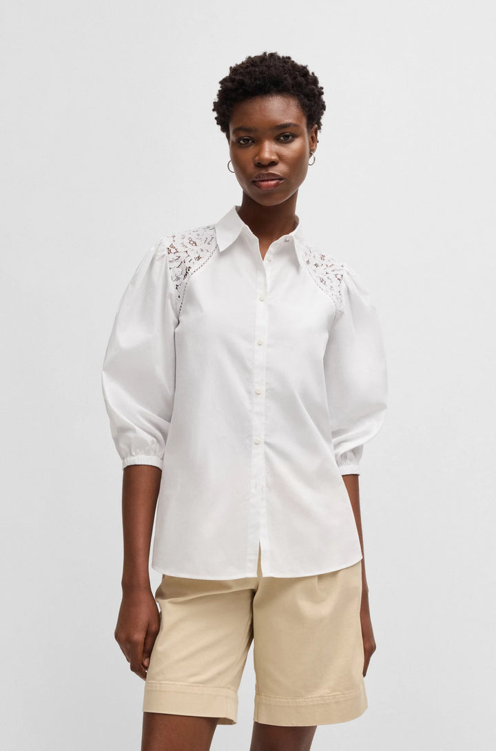 BOSS Regular-fit blouse with lace shoulders