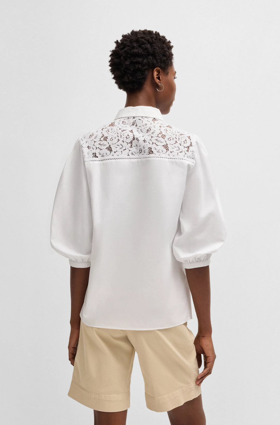 BOSS Regular-fit blouse with lace shoulders