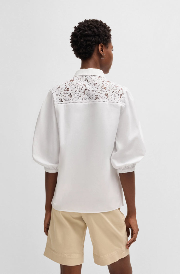 BOSS Regular-fit blouse with lace shoulders