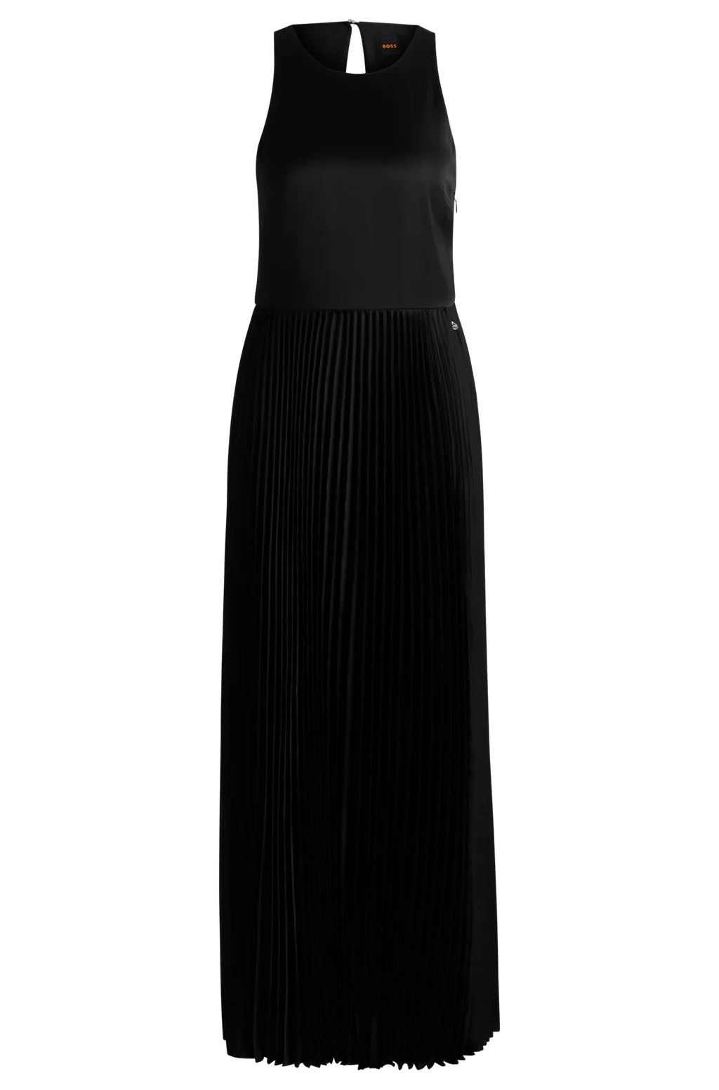 BOSS MAXI DRESS IN HAMMERED SATIN WITH PLISSÉ SKIRT