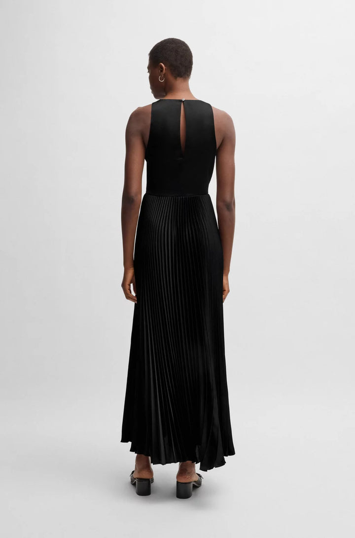 BOSS MAXI DRESS IN HAMMERED SATIN WITH PLISSÉ SKIRT