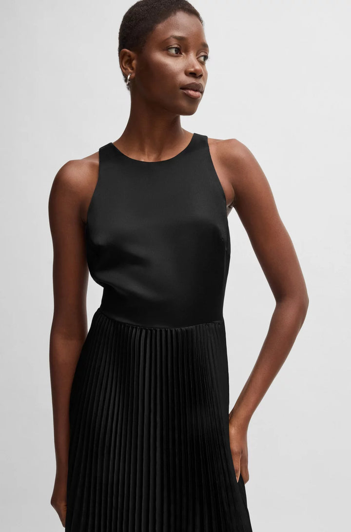 BOSS MAXI DRESS IN HAMMERED SATIN WITH PLISSÉ SKIRT