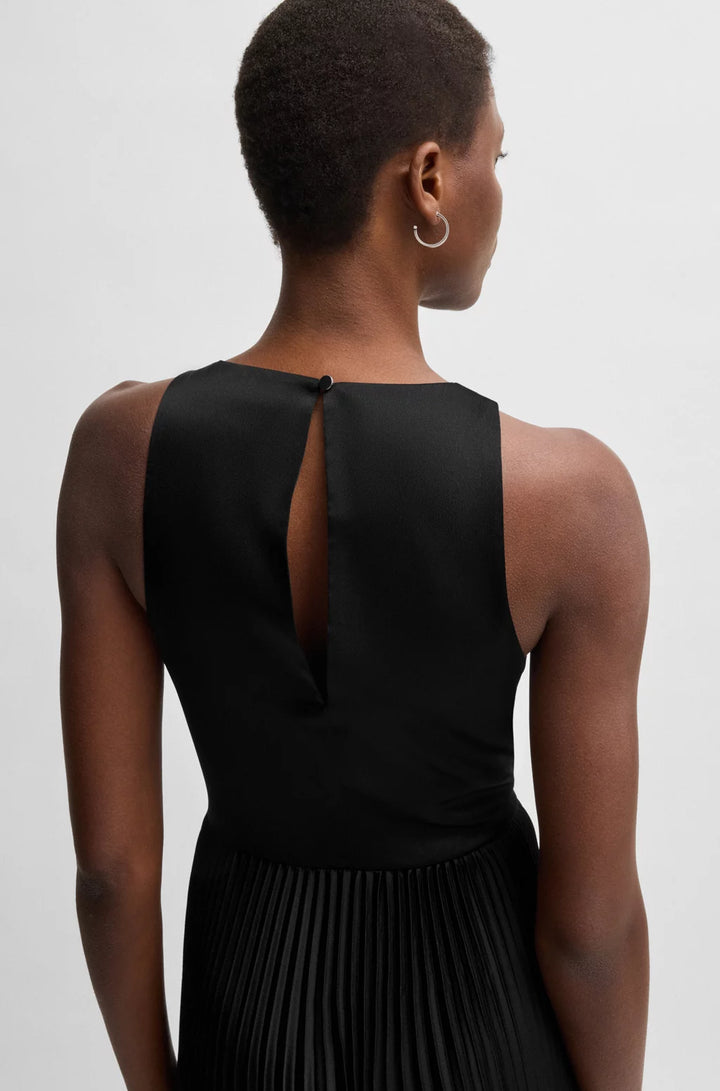 BOSS MAXI DRESS IN HAMMERED SATIN WITH PLISSÉ SKIRT