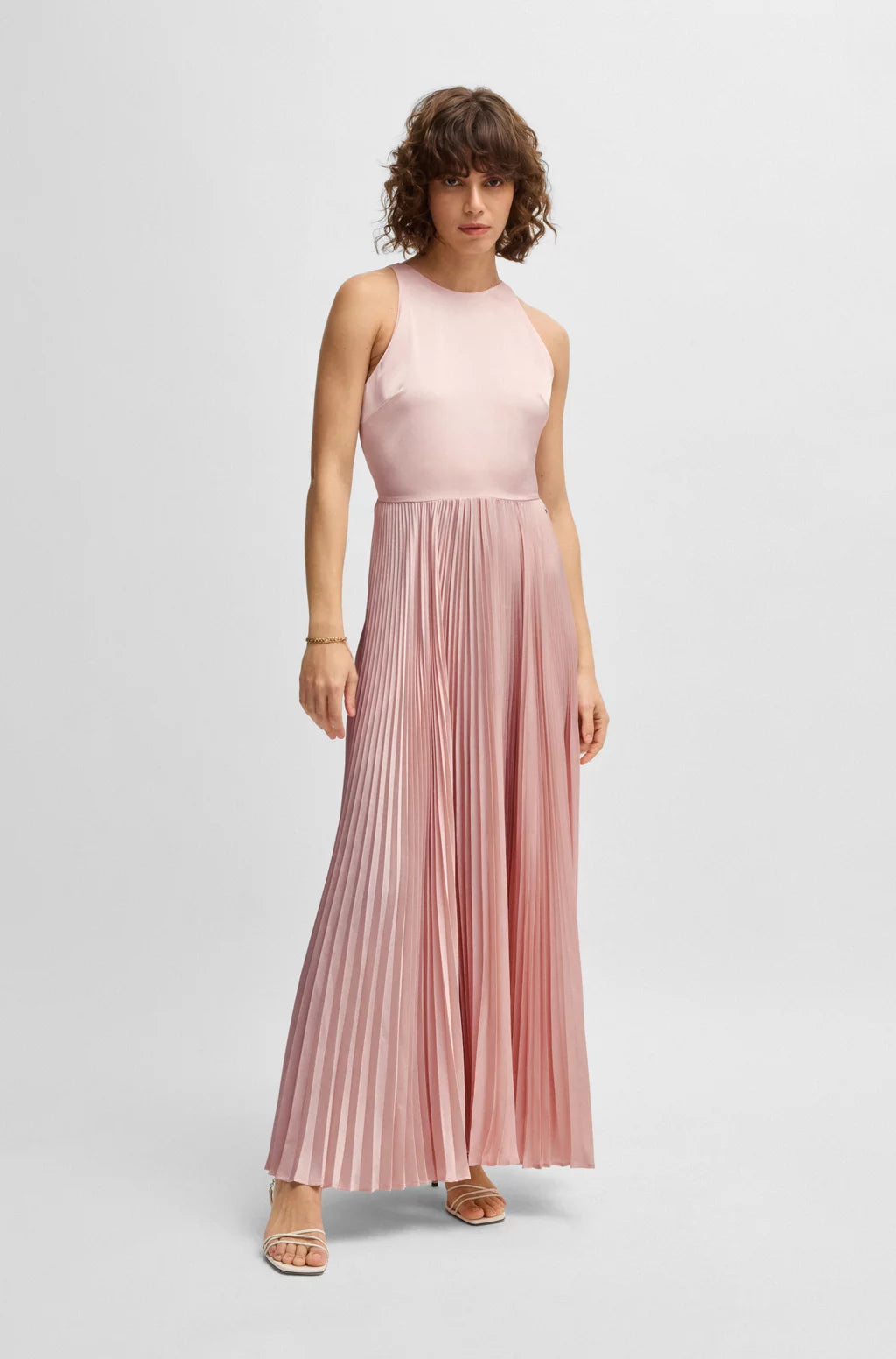 BOSS MAXI DRESS IN HAMMERED SATIN WITH PLISSÉ SKIRT