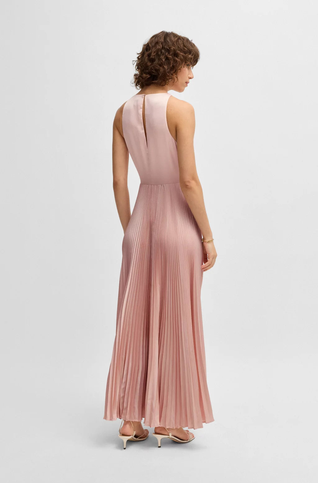 BOSS MAXI DRESS IN HAMMERED SATIN WITH PLISSÉ SKIRT