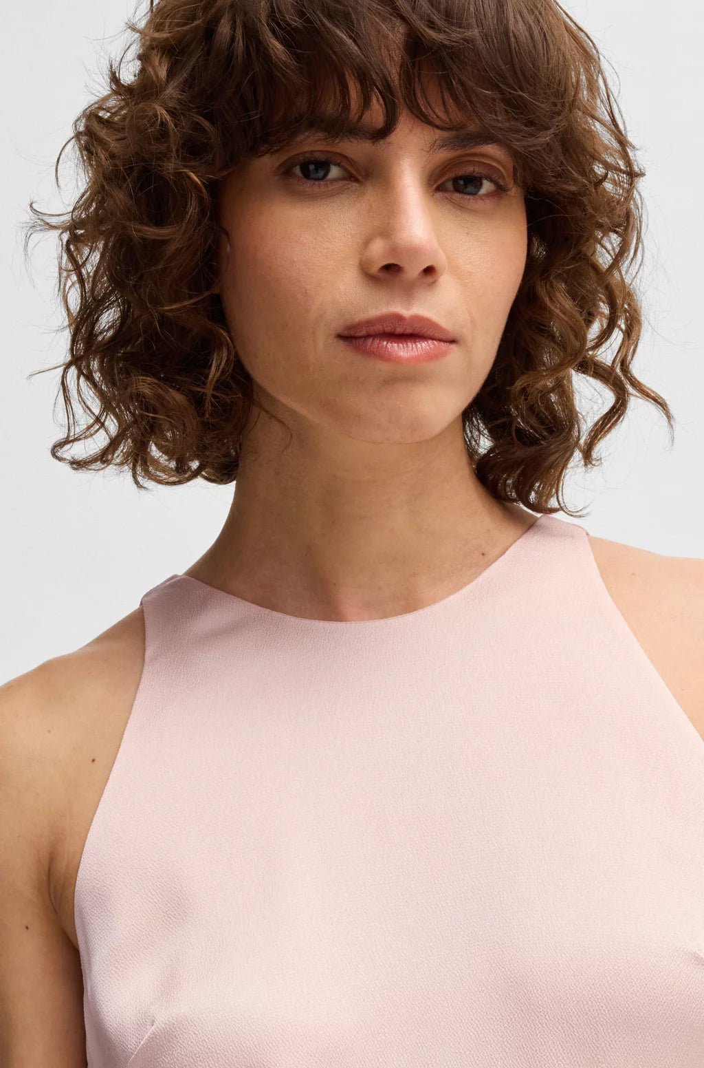 BOSS MAXI DRESS IN HAMMERED SATIN WITH PLISSÉ SKIRT