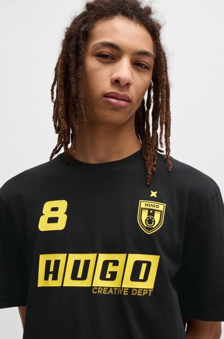 HUGO COTTON-JERSEY T-SHIRT WITH FOOTBALL-INSPIRED PRINTS