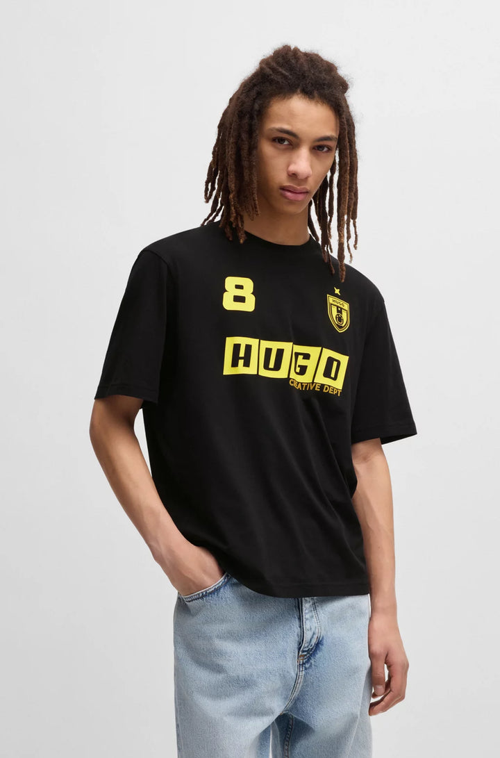 HUGO COTTON-JERSEY T-SHIRT WITH FOOTBALL-INSPIRED PRINTS