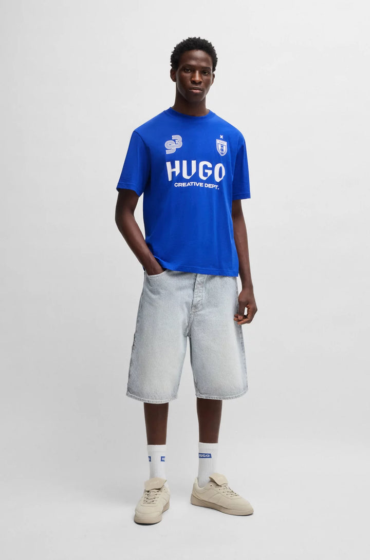 HUGO COTTON-JERSEY T-SHIRT WITH FOOTBALL-INSPIRED PRINTS