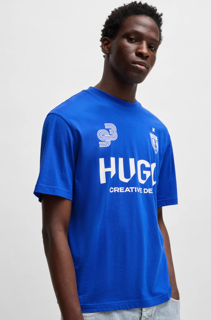 HUGO COTTON-JERSEY T-SHIRT WITH FOOTBALL-INSPIRED PRINTS