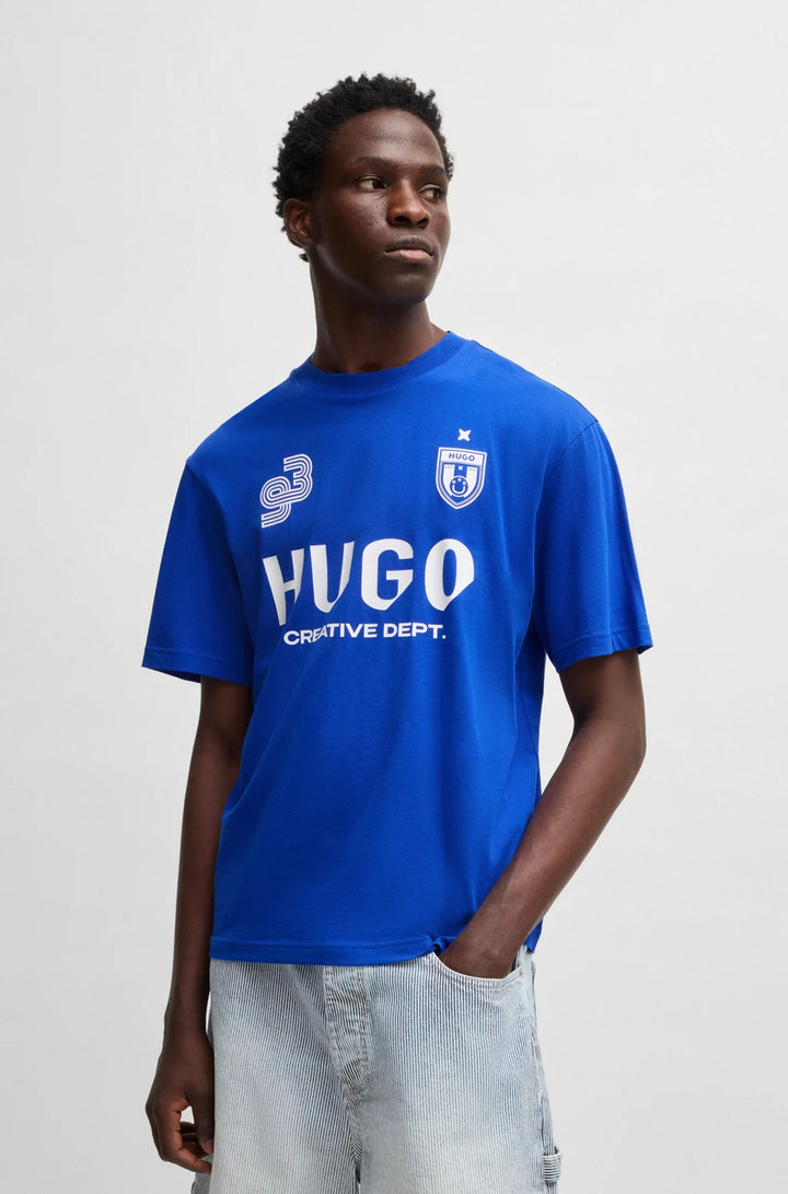 HUGO COTTON-JERSEY T-SHIRT WITH FOOTBALL-INSPIRED PRINTS