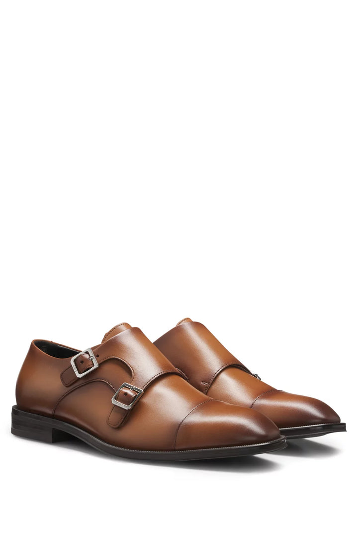 Boss Leather double-monk shoes with cap toe