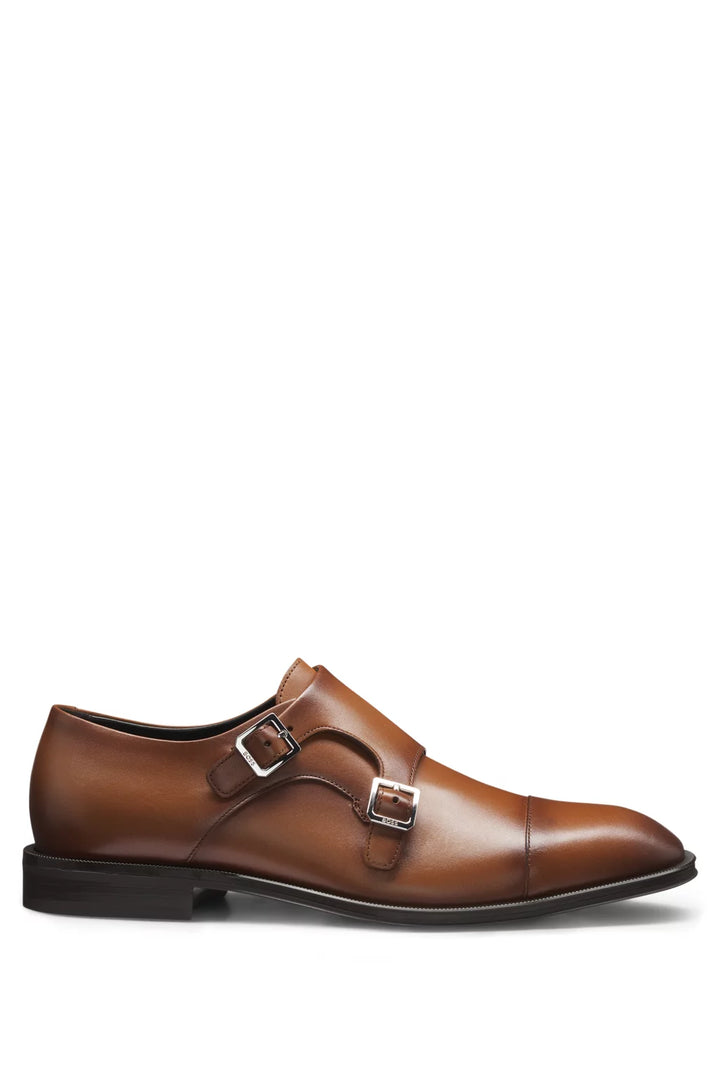 Boss Leather double-monk shoes with cap toe