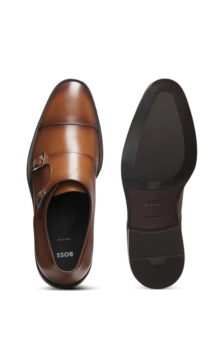 Boss Leather double-monk shoes with cap toe
