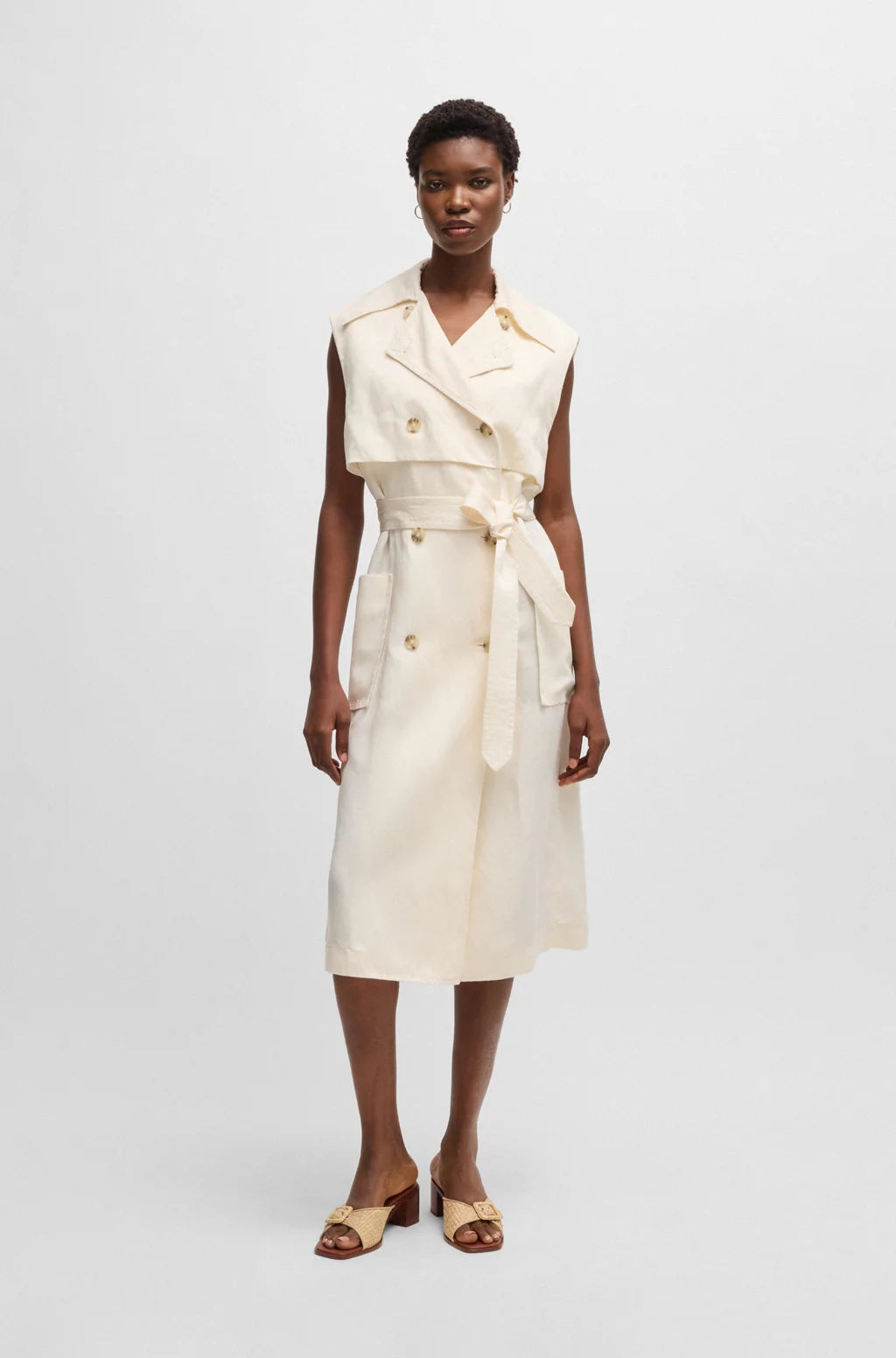 BOSS SLEEVELESS TRENCH DRESS WITH DOUBLE-BREASTED CLOSURE