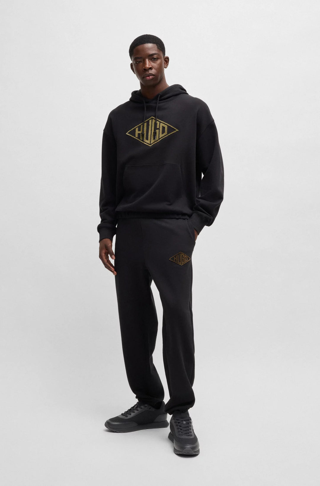 Hugo Knit-effect trainers with faux-leather trims