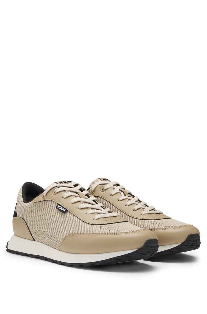Hugo Knit-effect trainers with faux-leather trims