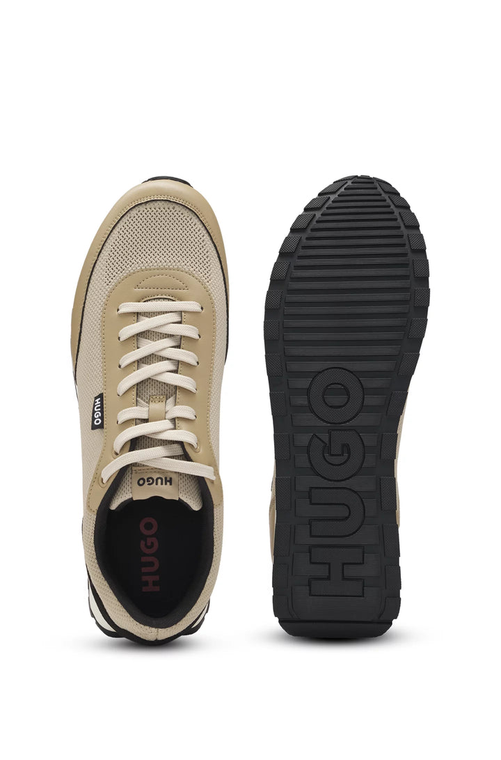 Hugo Knit-effect trainers with faux-leather trims