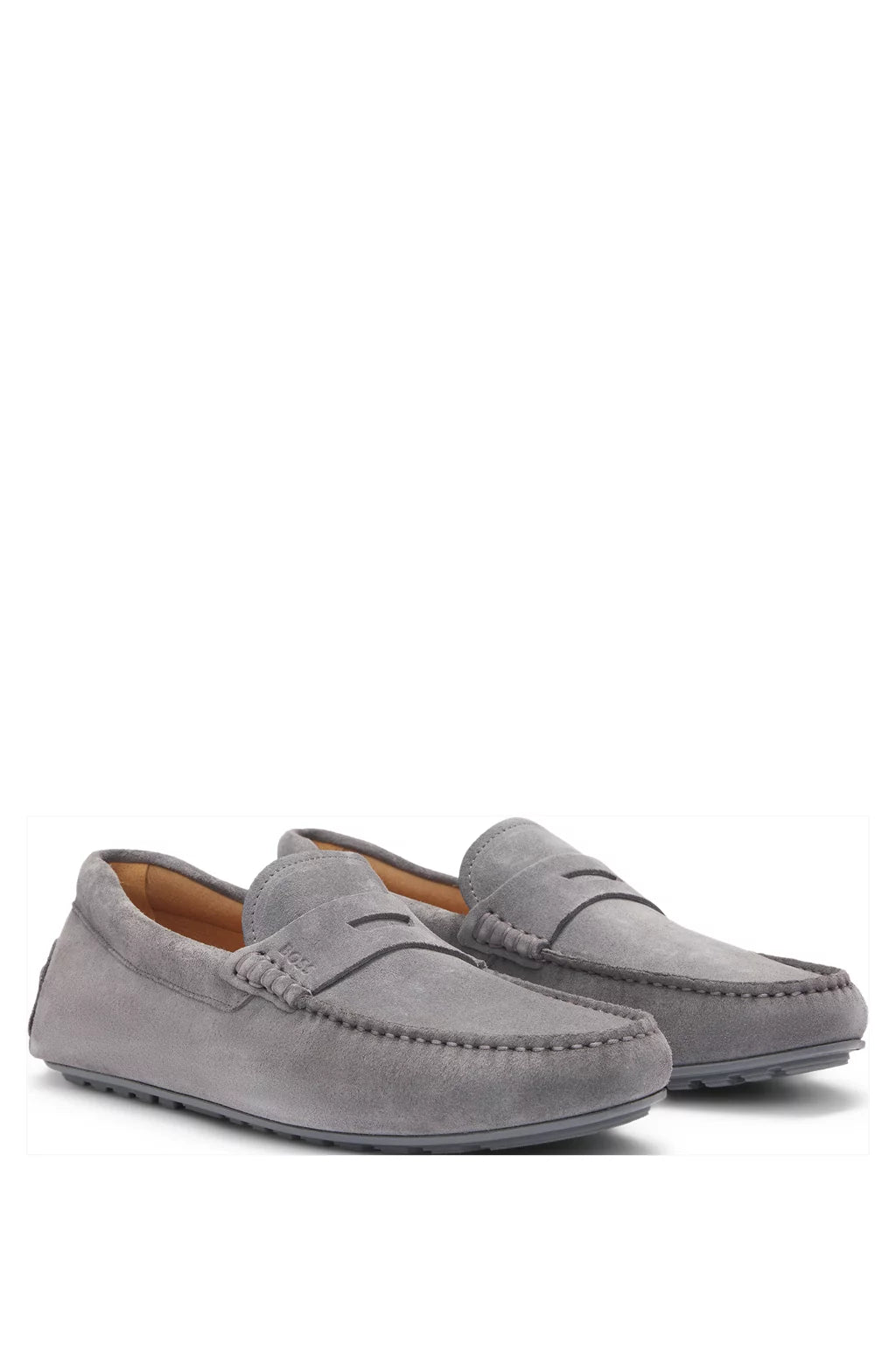 Boss Portuguese-crafted moccasin loafers in suede with penny trim
