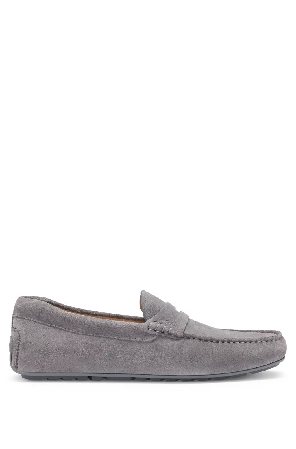Boss Portuguese-crafted moccasin loafers in suede with penny trim