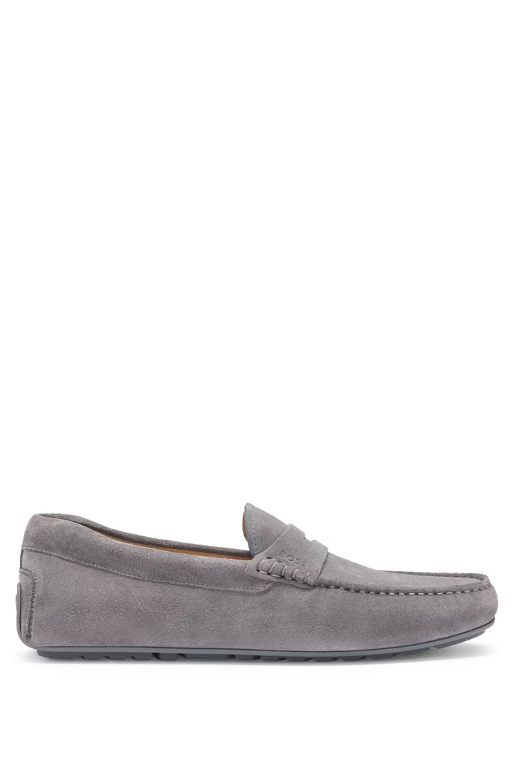 Boss Portuguese-crafted moccasin loafers in suede with penny trim