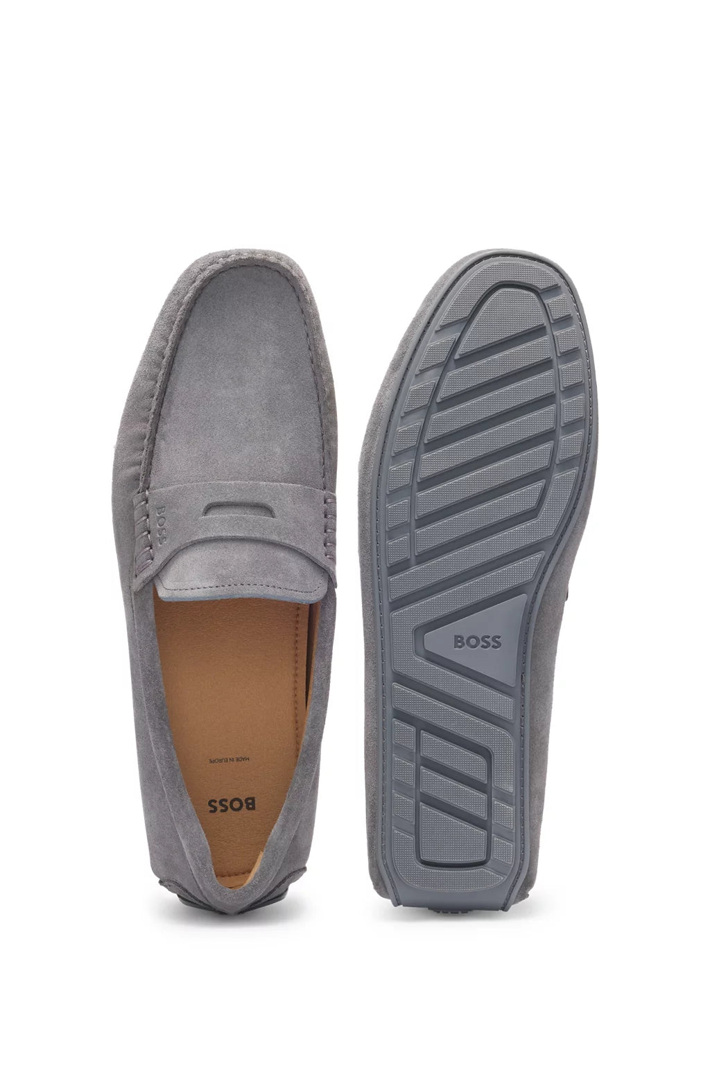Boss Portuguese-crafted moccasin loafers in suede with penny trim