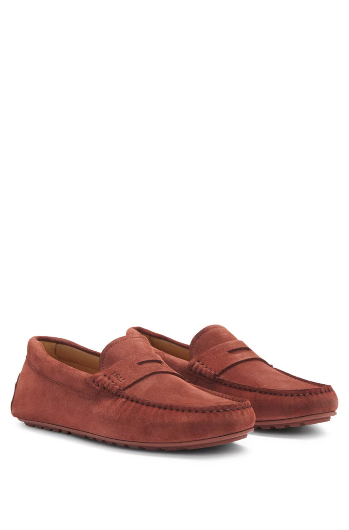 Boss Portuguese-crafted moccasin loafers in suede with penny trim