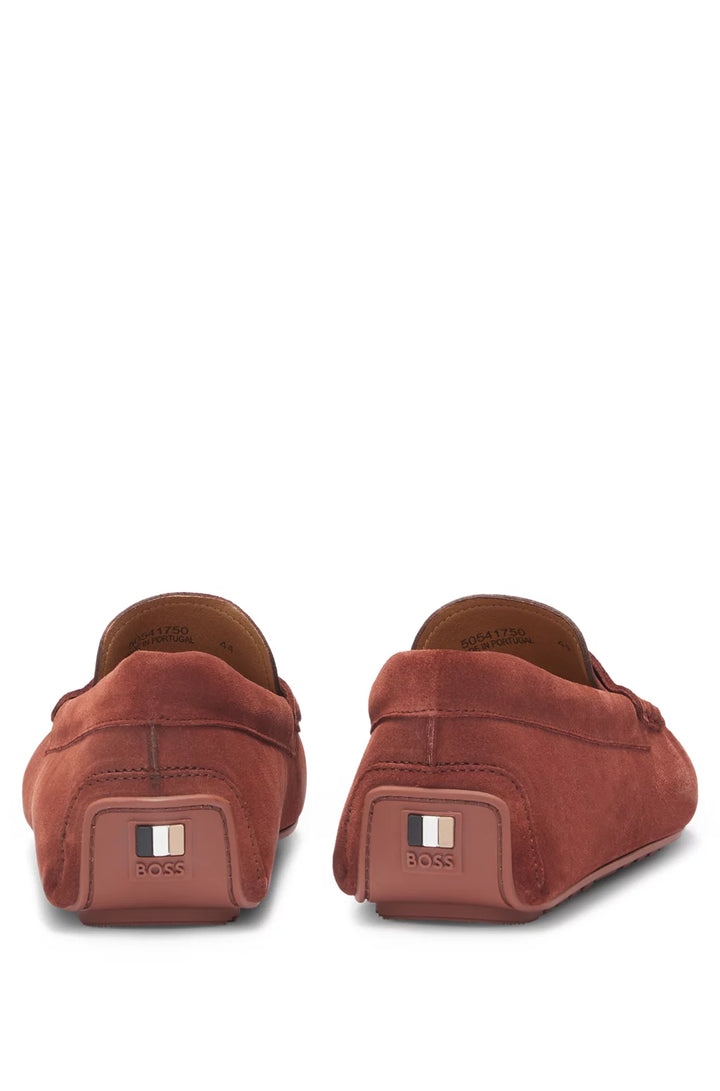 Boss Portuguese-crafted moccasin loafers in suede with penny trim