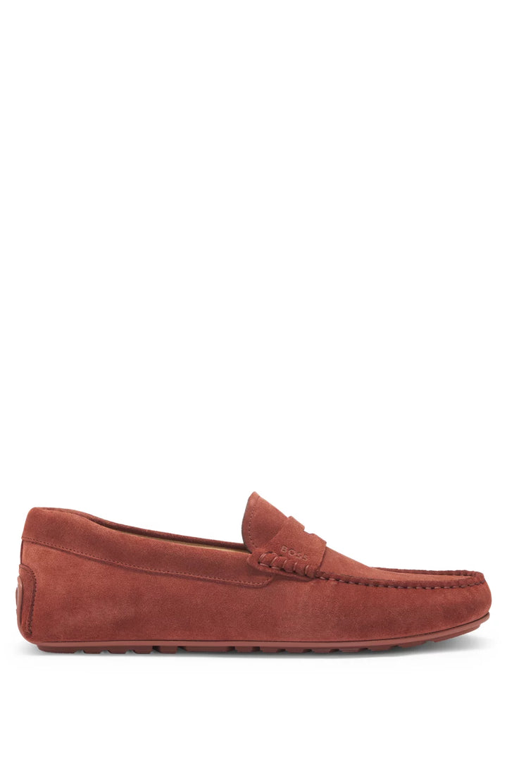 Boss Portuguese-crafted moccasin loafers in suede with penny trim