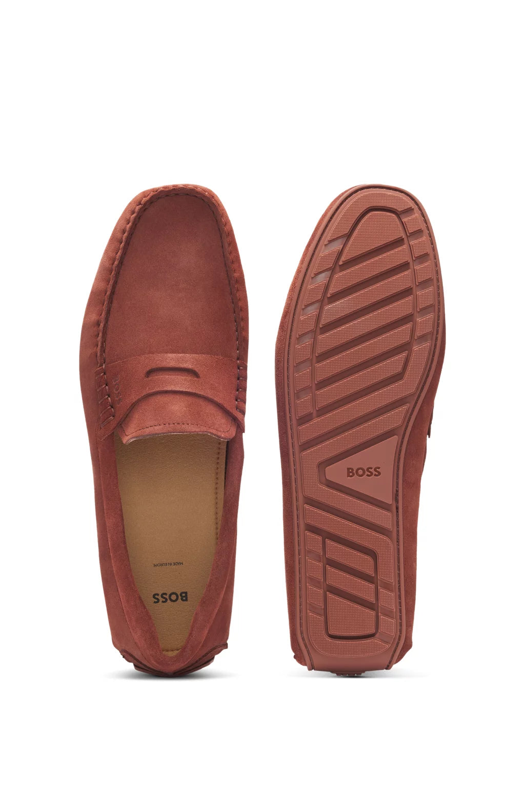Boss Portuguese-crafted moccasin loafers in suede with penny trim