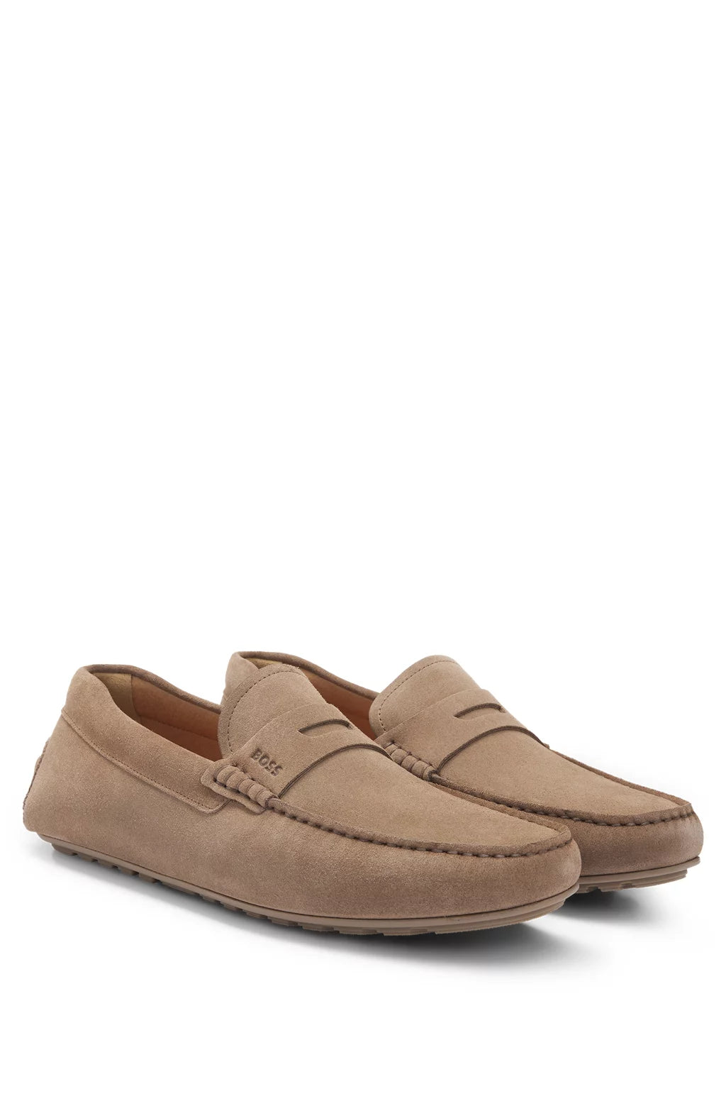 Boss Portuguese-crafted moccasin loafers in suede with penny trim