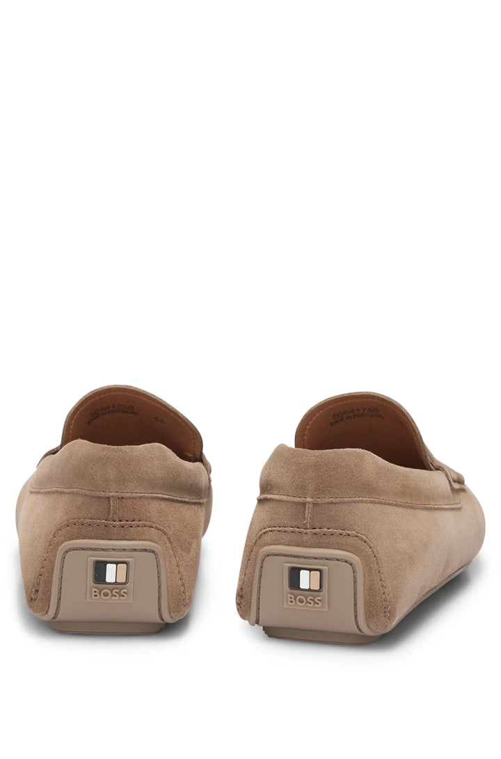 Boss Portuguese-crafted moccasin loafers in suede with penny trim