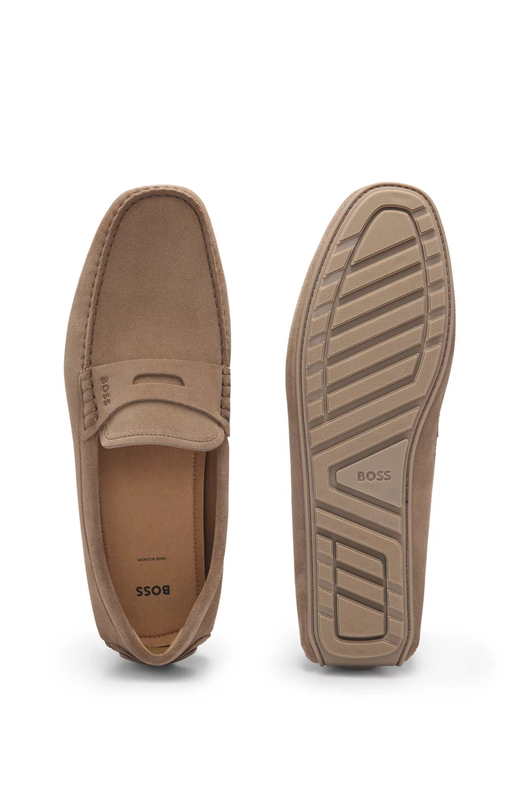 Boss Portuguese-crafted moccasin loafers in suede with penny trim