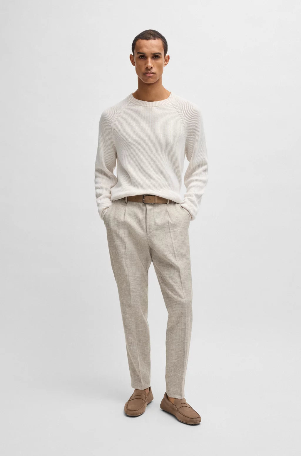 Boss Portuguese-crafted moccasin loafers in suede with penny trim