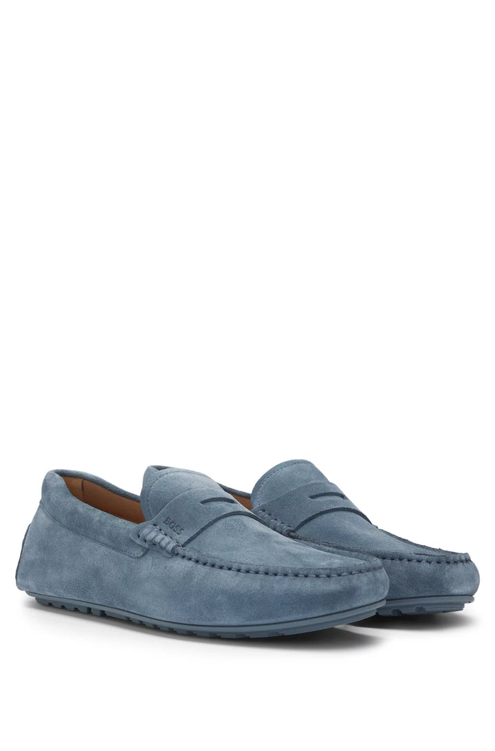 Boss Portuguese-crafted moccasin loafers in suede with penny trim