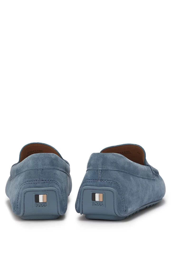 Boss Portuguese-crafted moccasin loafers in suede with penny trim