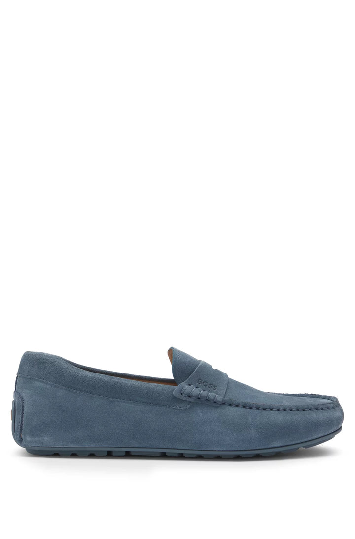 Boss Portuguese-crafted moccasin loafers in suede with penny trim