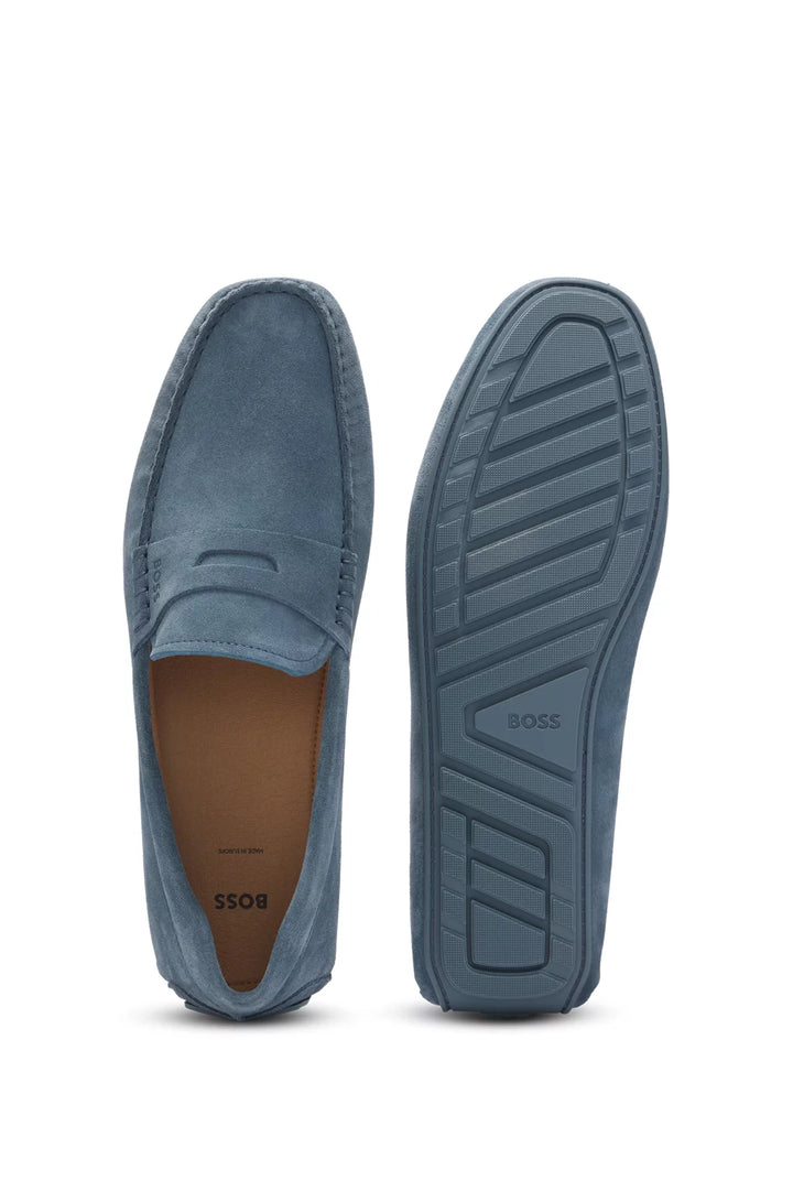 Boss Portuguese-crafted moccasin loafers in suede with penny trim