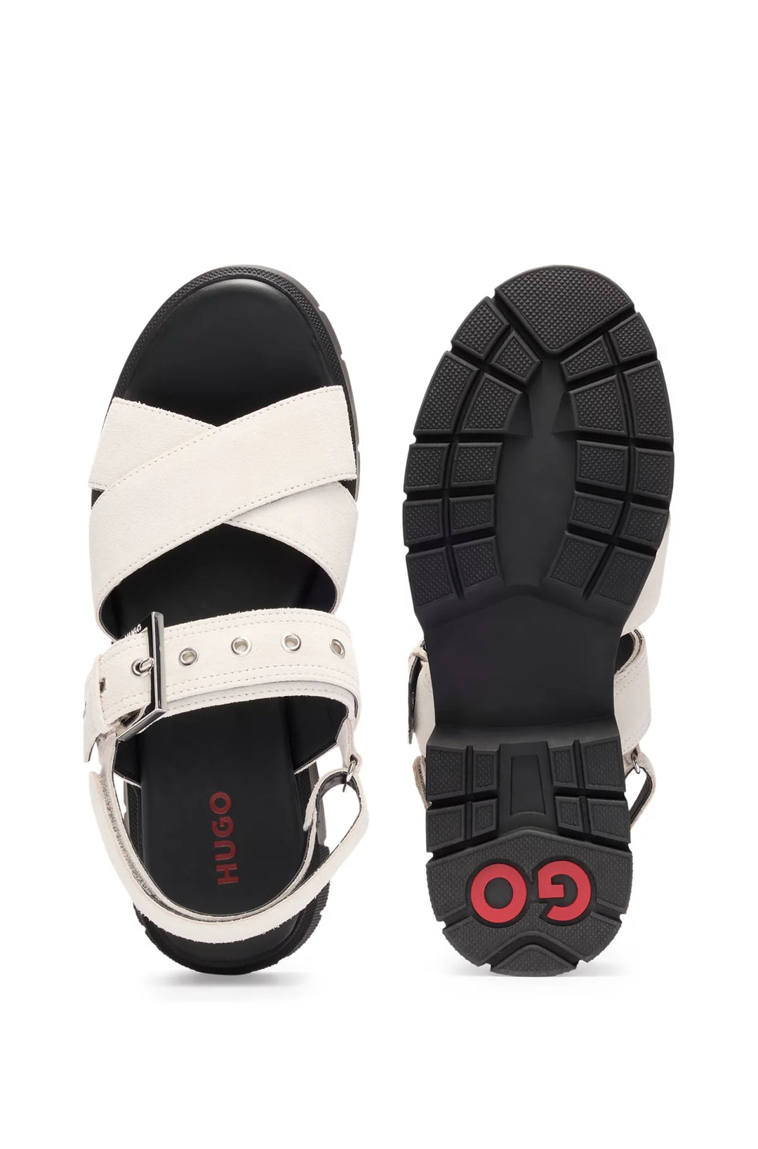 HUGO Suede sandals with buckled strap and chunky sole