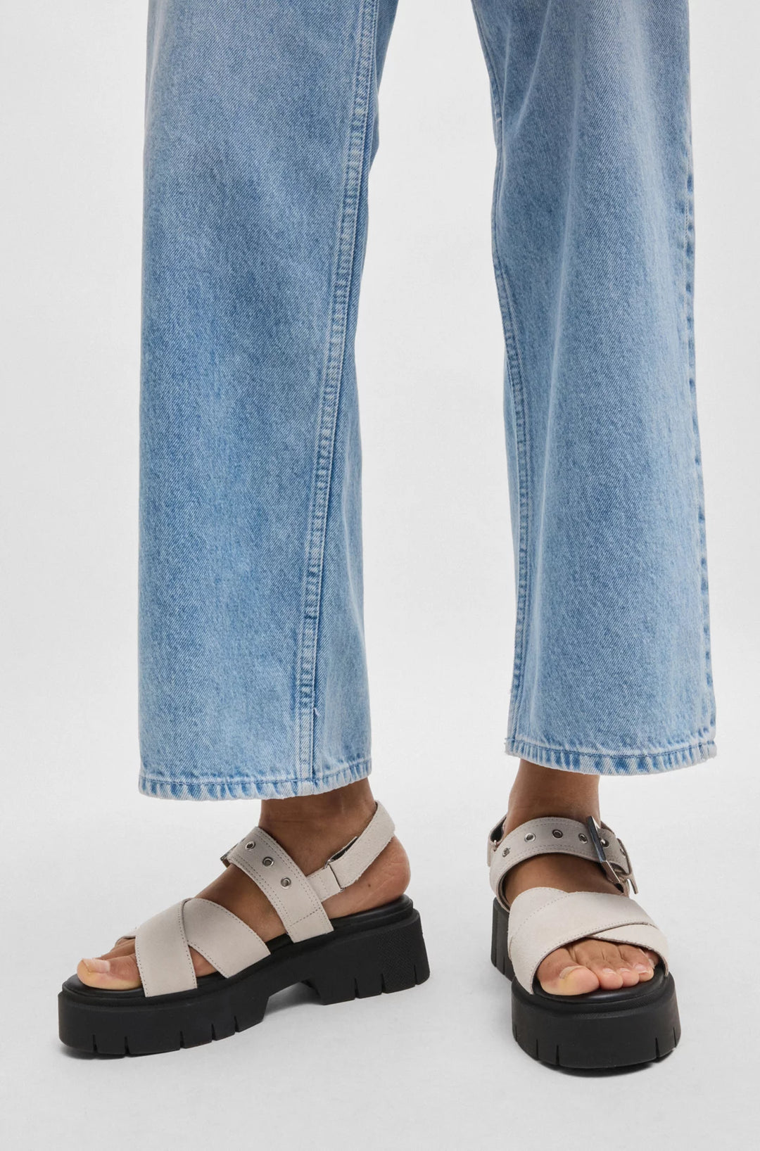 HUGO Suede sandals with buckled strap and chunky sole