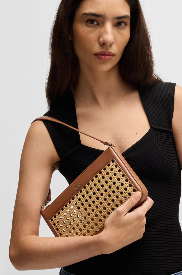 BOSS WOVEN SHOULDER BAG WITH PARTIALLY DETACHABLE HANDLE