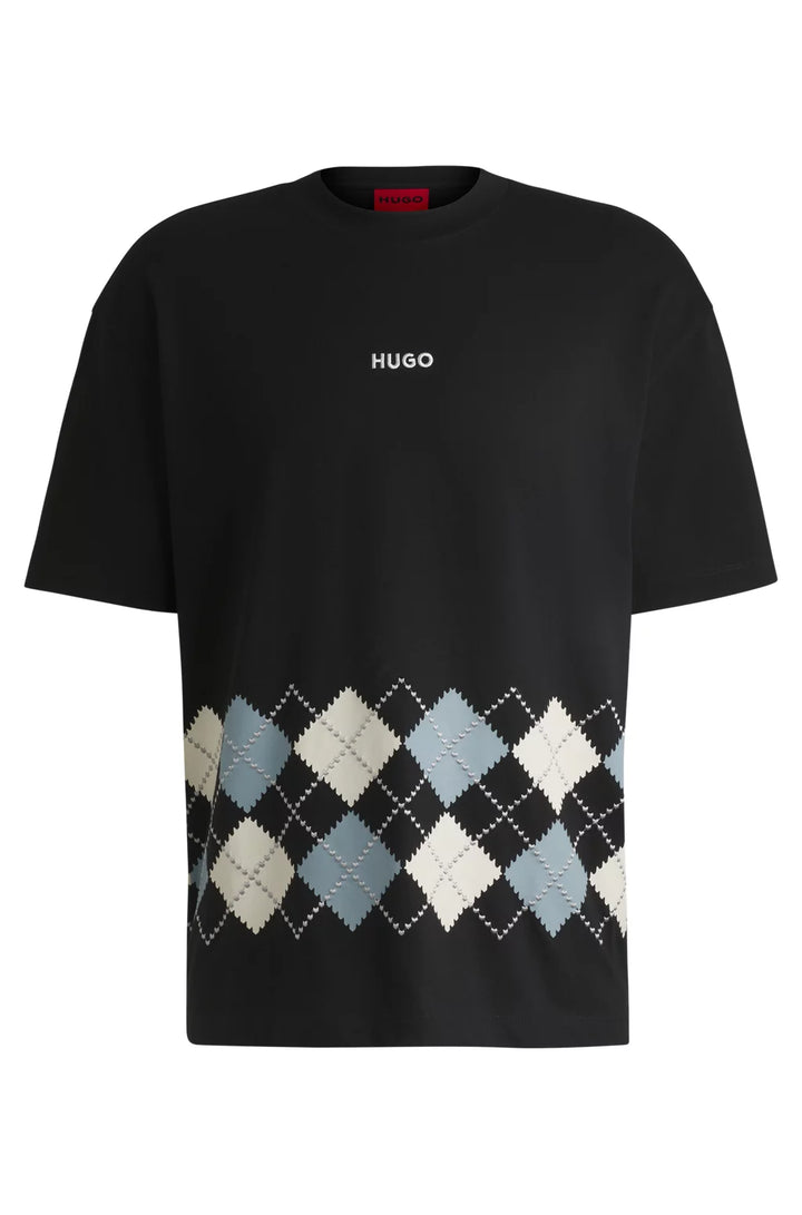HUGO COTTON-JERSEY T-SHIRT WITH ARGYLE PATTERN