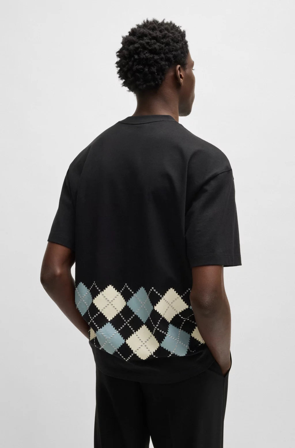 HUGO COTTON-JERSEY T-SHIRT WITH ARGYLE PATTERN