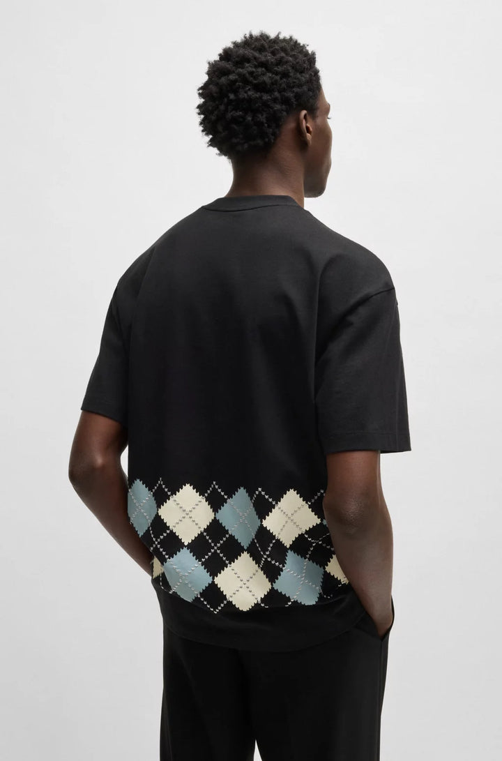 HUGO COTTON-JERSEY T-SHIRT WITH ARGYLE PATTERN