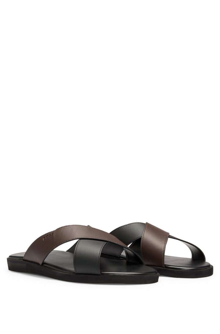 Boss Faux-leather slides with two-tone straps