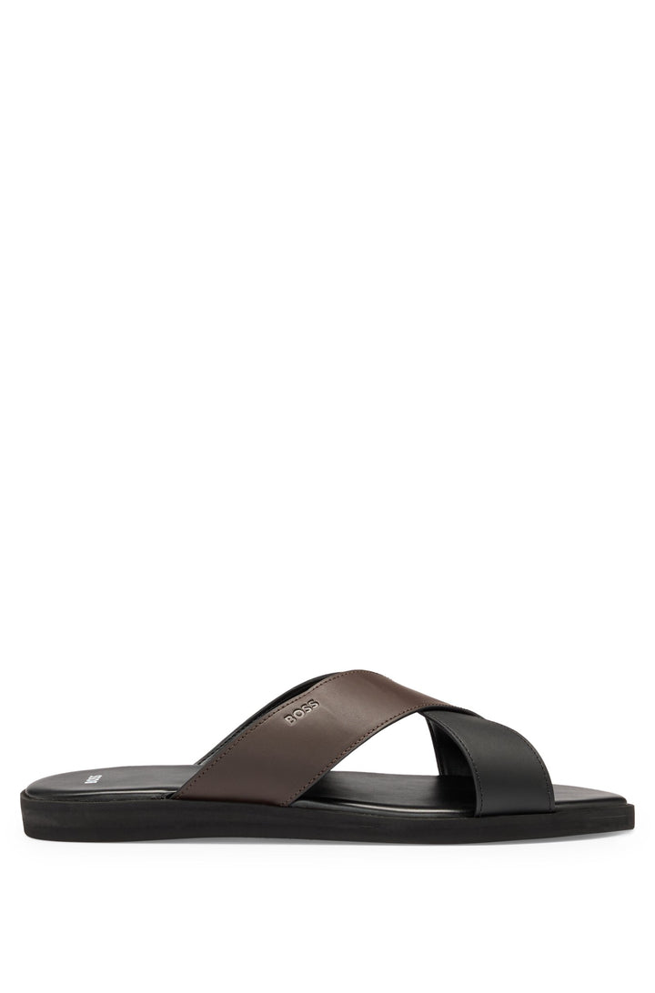 Boss Faux-leather slides with two-tone straps