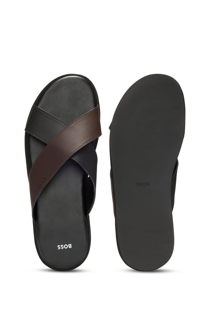 Boss Faux-leather slides with two-tone straps